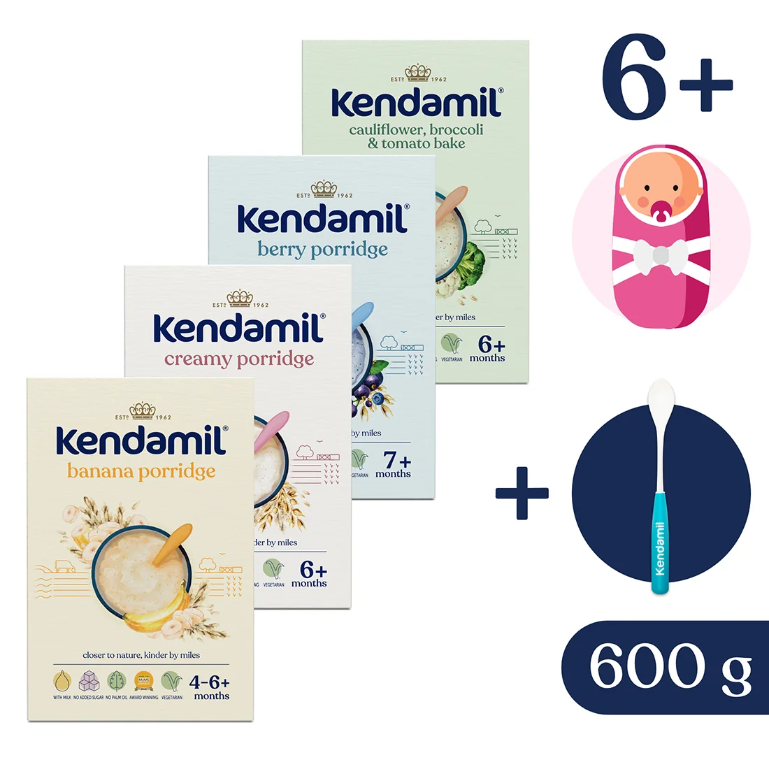 Kendamil kaszki mleczne mix, 4 x 150 g