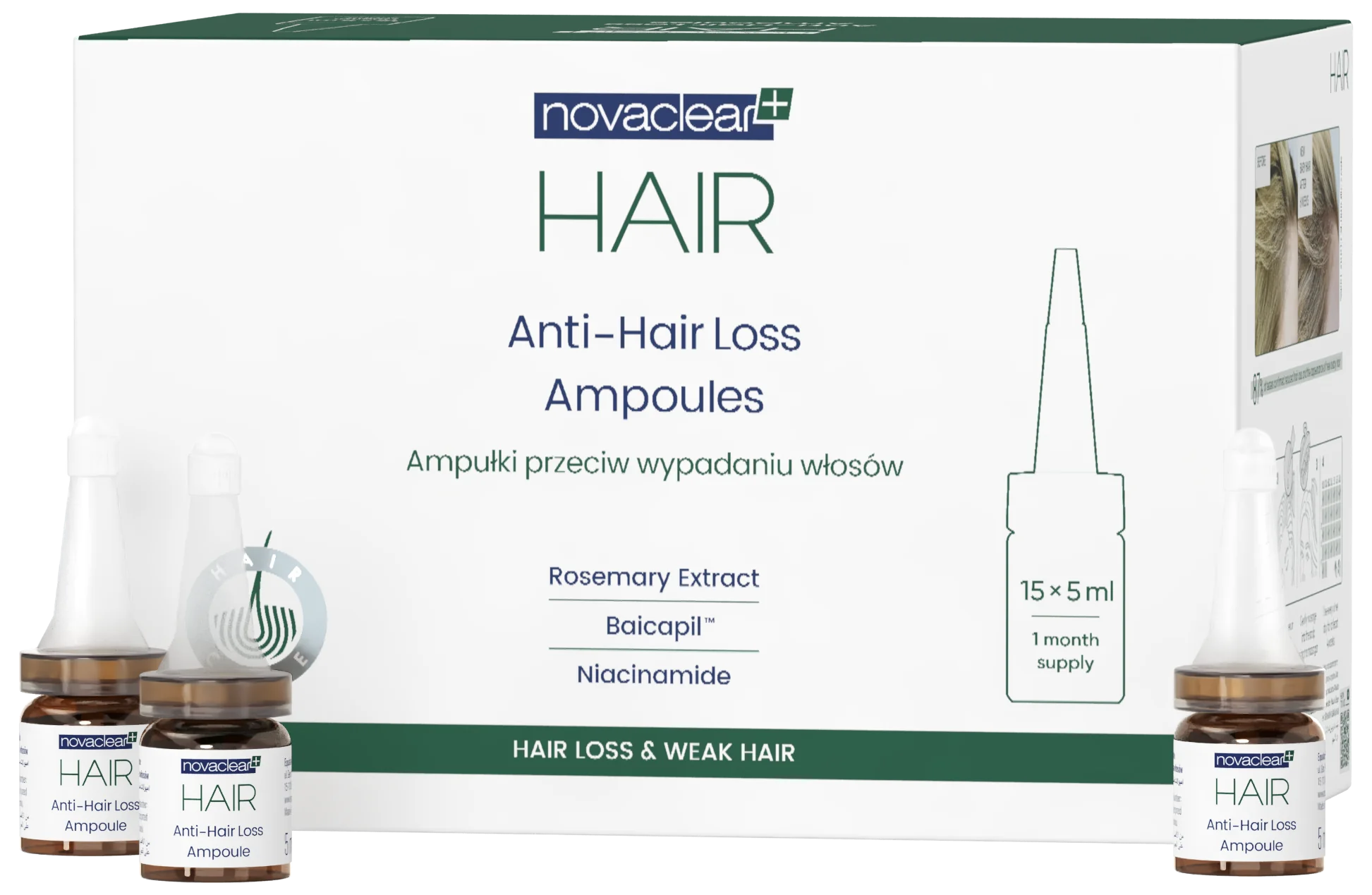 Novaclear Hair ampułki przeciw wypadaniu włosów, 15 x 5 ml