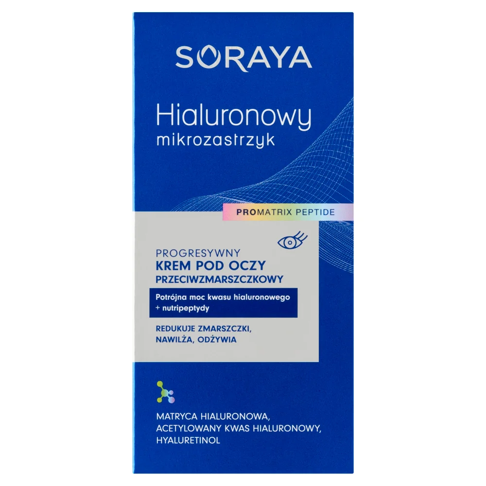 Soraya Hialuronowy Mikrozastrzyk progresywny krem pod oczy przeciwzmarszczkowy, 15 ml