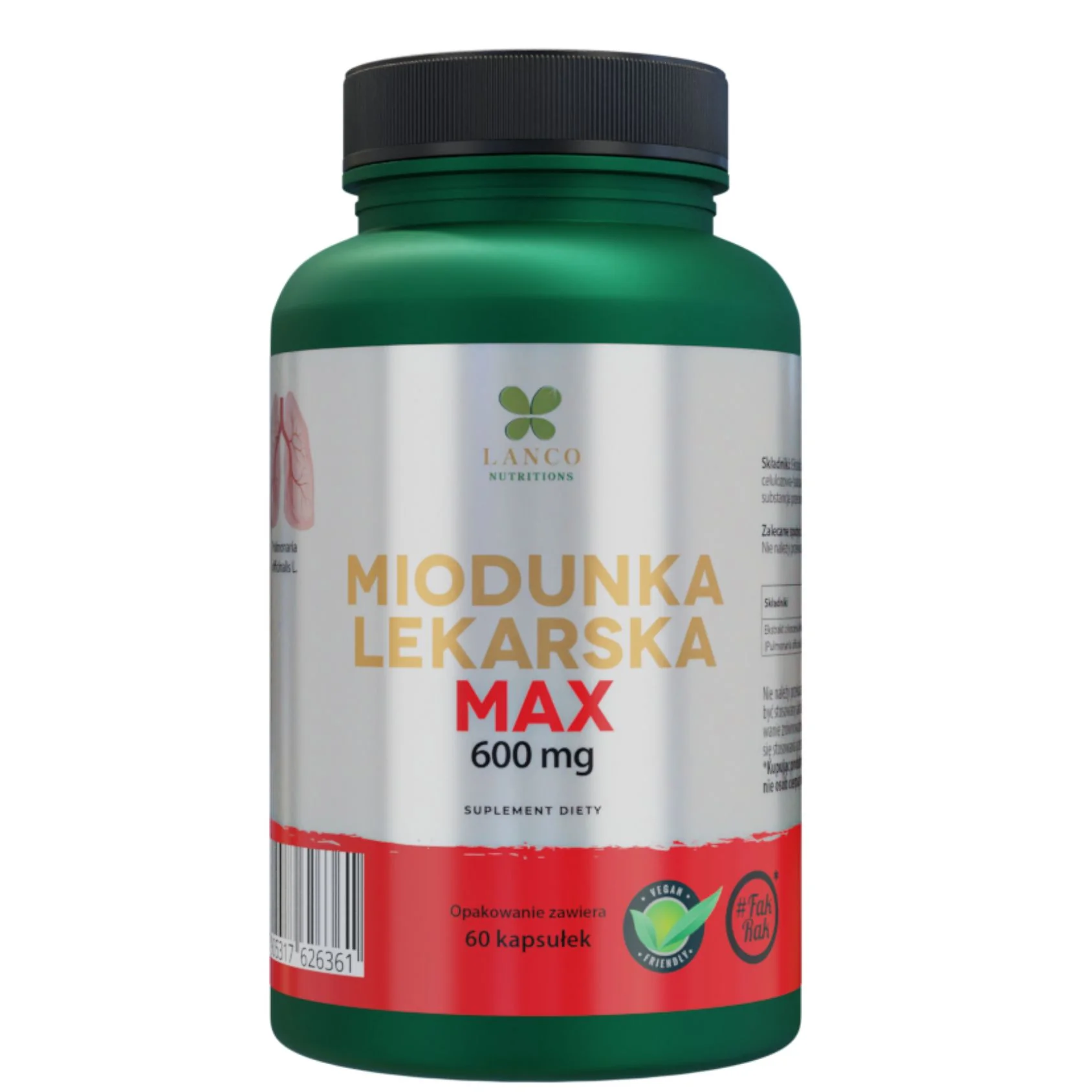 Lanco Nutritions Miodunka Lekarska Max 600 mg Zdrowe płuca i oddech, 60 kapsułek