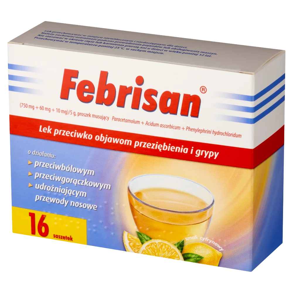 Febrisan (750 mg + 60 mg + 10 mg)/ 5 g, proszek musujący, 16 saszetek
