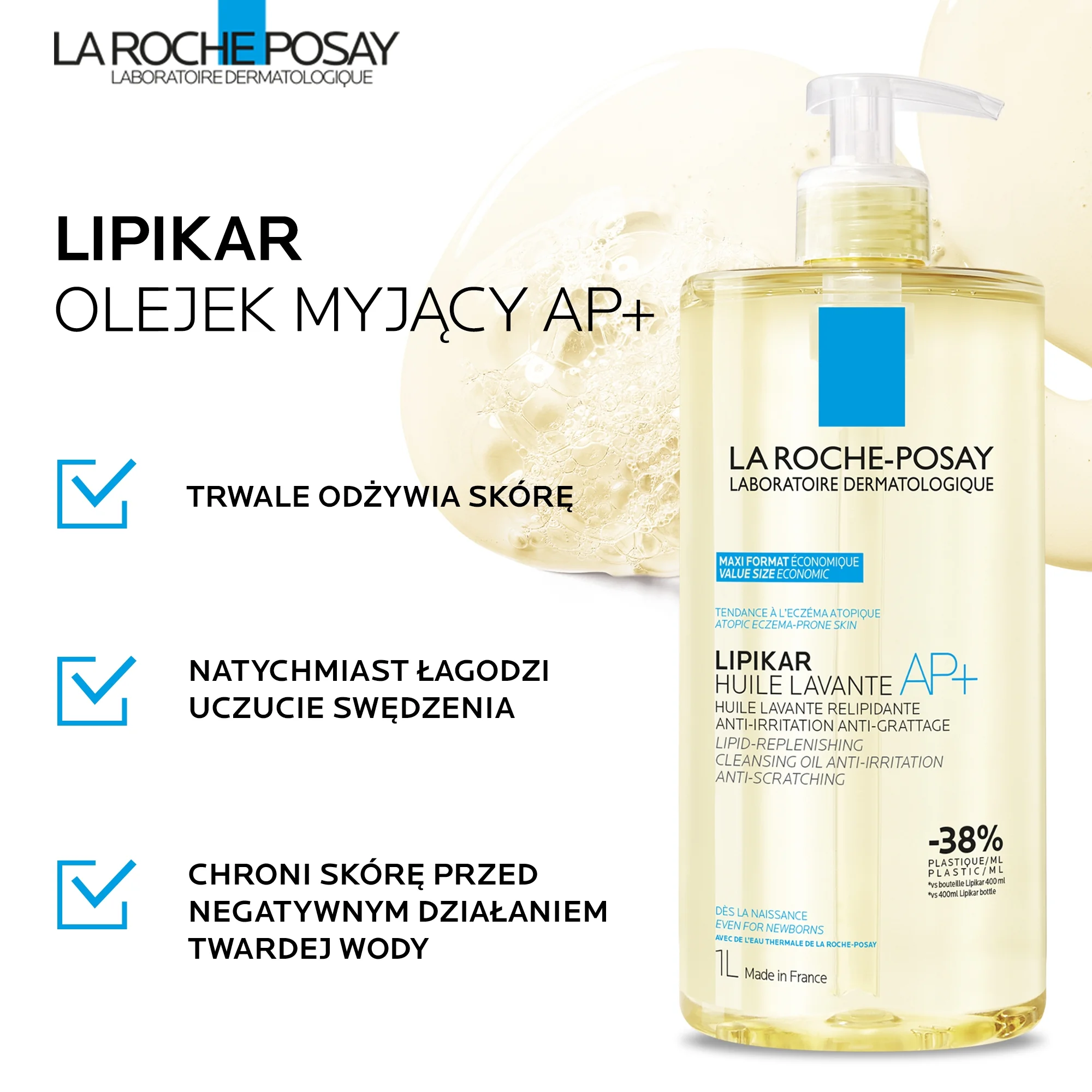 La Roche-Posay Lipikar Huile Lavante AP+ olejek myjący, 1000 ml