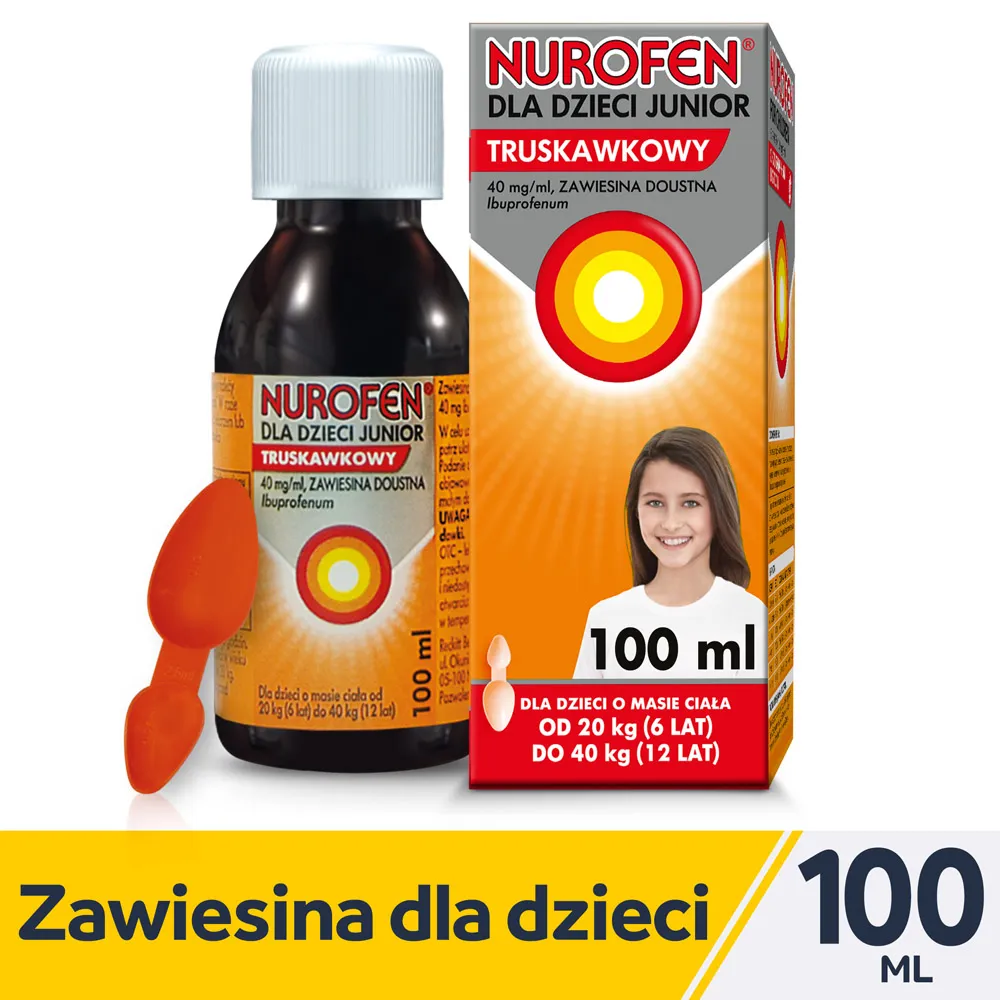 Nurofen dla dzieci Junior truskawkowy, 40 mg/ml, zawiesina doustna, 100 ml 