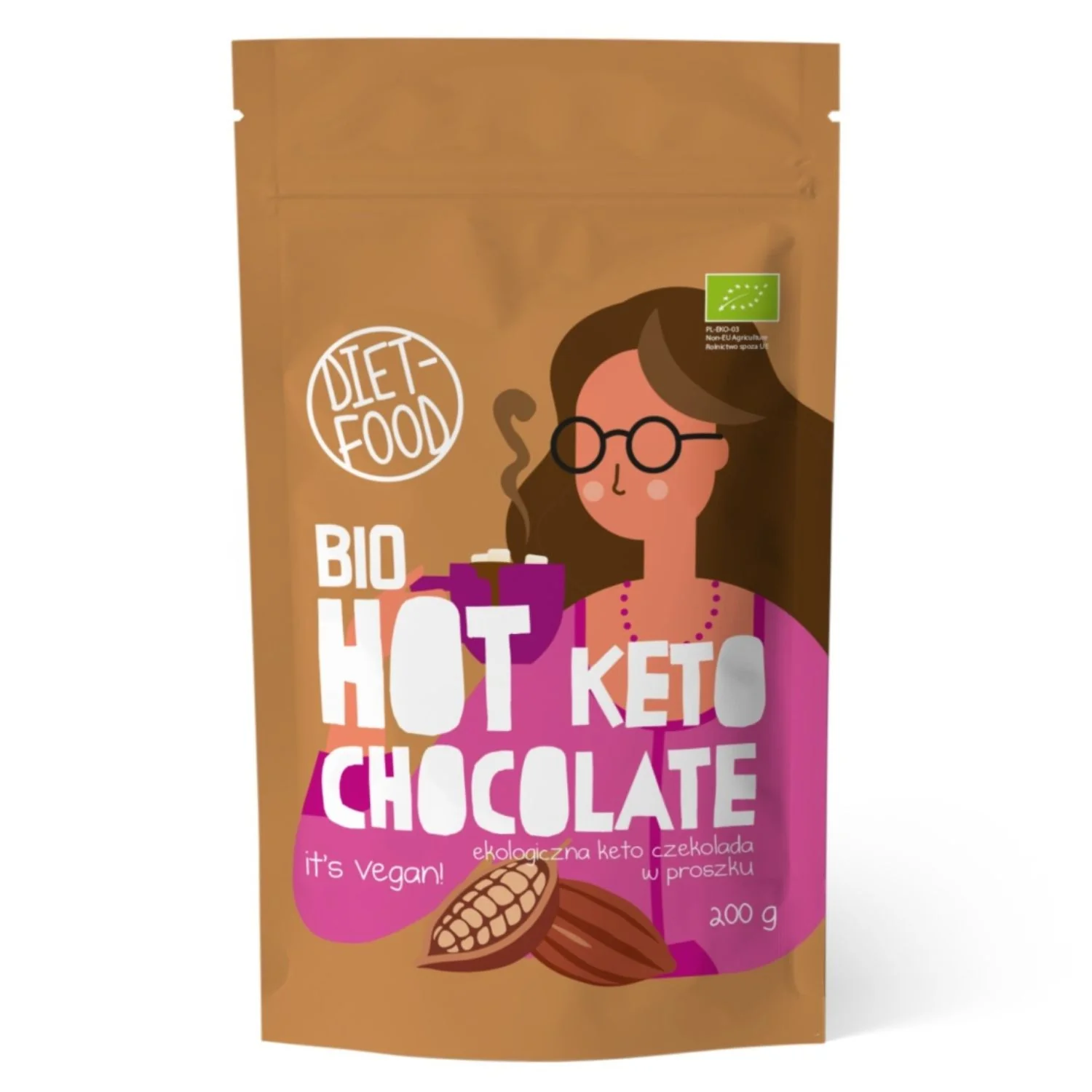 DIET-FOOD Bio Hot Keto Chocolate ekologiczna keto czekolada w proszku, 200 g