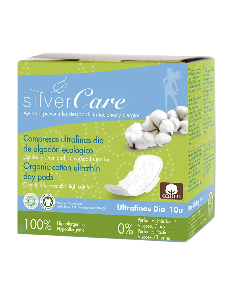 Masmi Silver Care, ultracienkie bawełniane podpaski na dzień ze skrzydełkami 100% bawełny organicznej, 10 sztuk