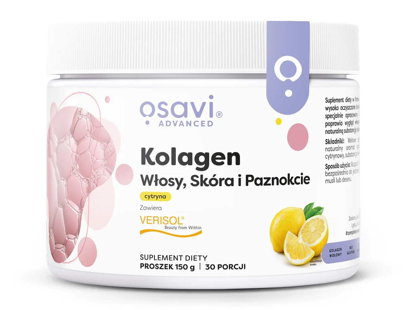 Osavi Kolagen Włosy Skóra i Paznokcie cytryna, proszek, 150 g