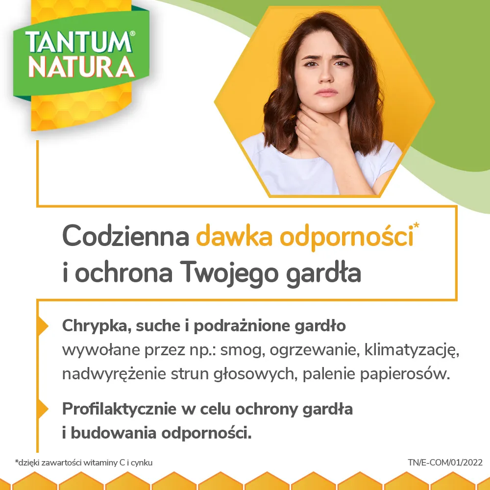 Tantum Natura, suplement diety, smak cytrynowo-miodowy, 15 pastylek do ssania 