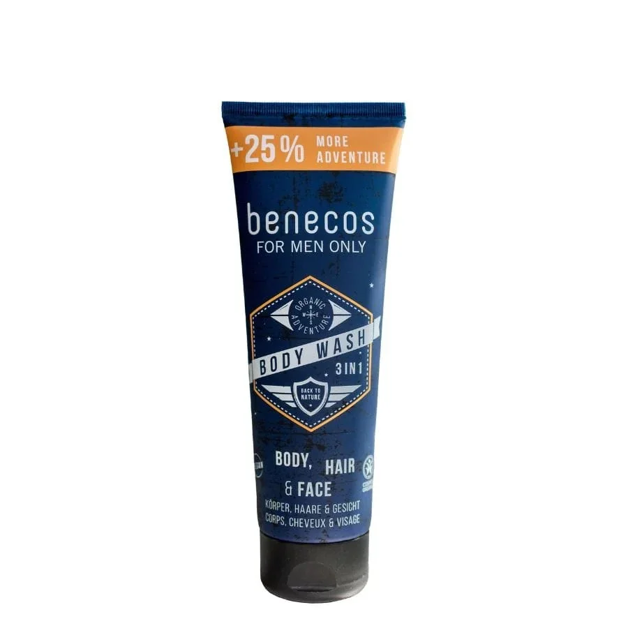 Benecos For Men Only 3 w 1 naturalny odświeżający żel do mycia ciała, twarzy i włosów, 250 ml