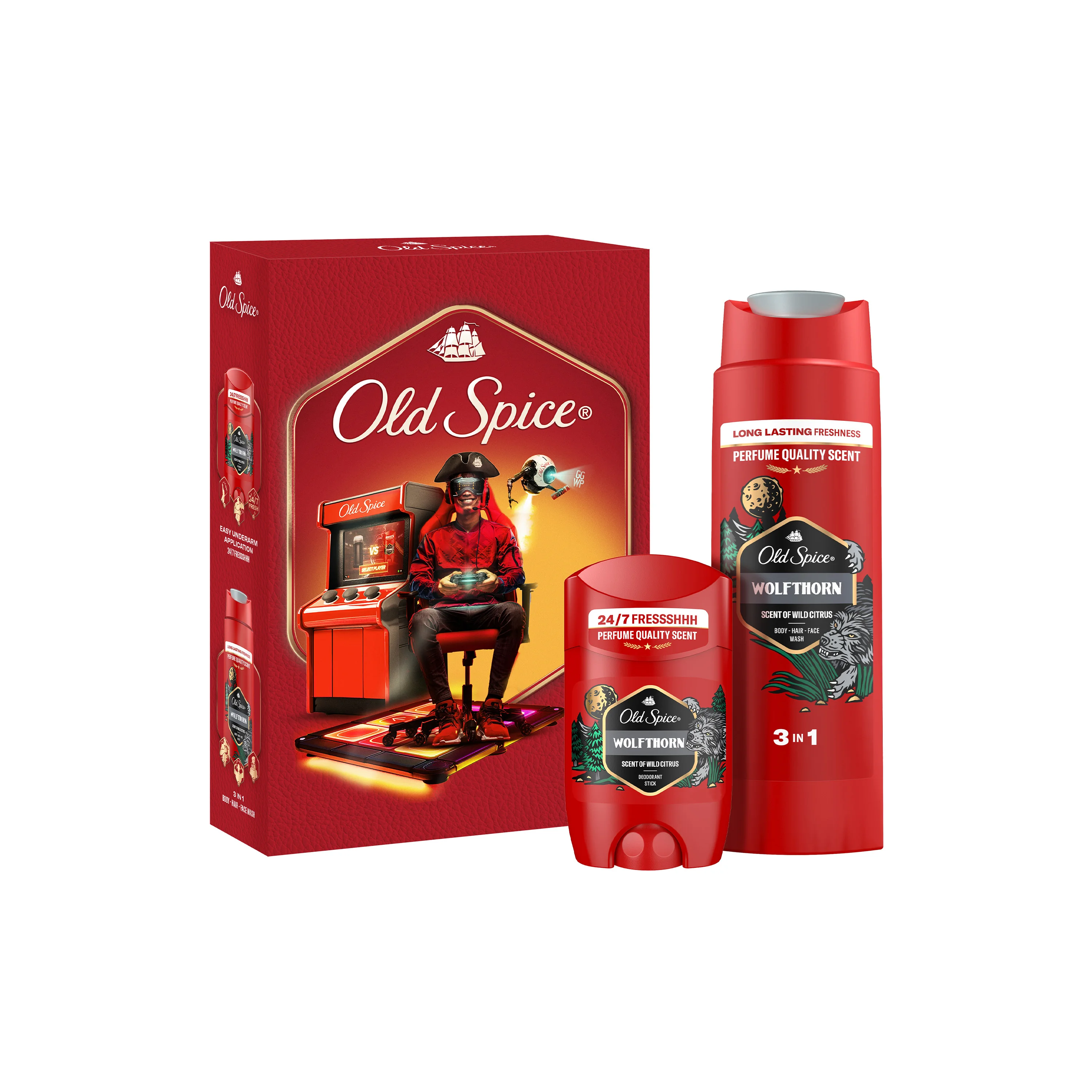 Old Spice Wolfthorn Gamer Xmass Zestaw dezodorant w sztyfcie, 50 ml + żel pod prysznic, 250 ml