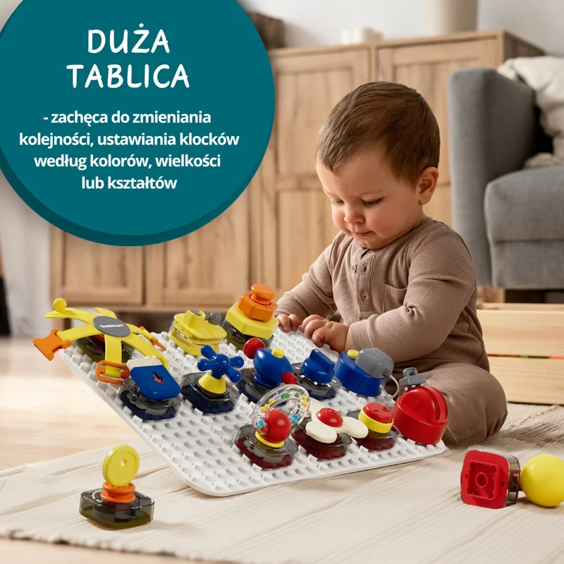 Top Bright Tablica manipulacyjna z kostką i doczepianymi elementami 12 m+