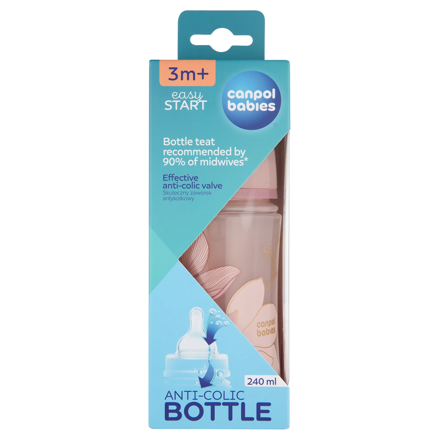Canpol Babies EasyStart GOLD różowa butelka antykolkowa 240 ml, 1 sztuka