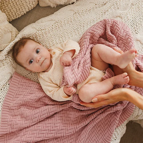 Babyono kocyk dzianinowy bawełniany różowy, 1 sztuka