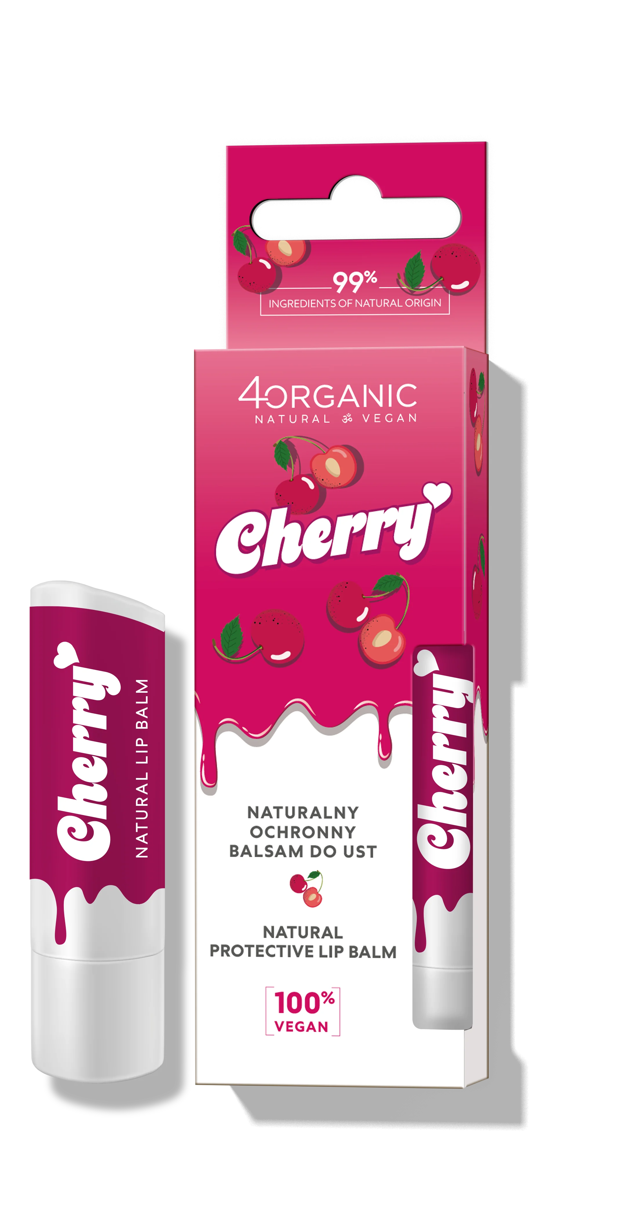 4organic Cherry naturalny ochronny balsam do ust, 5 g
