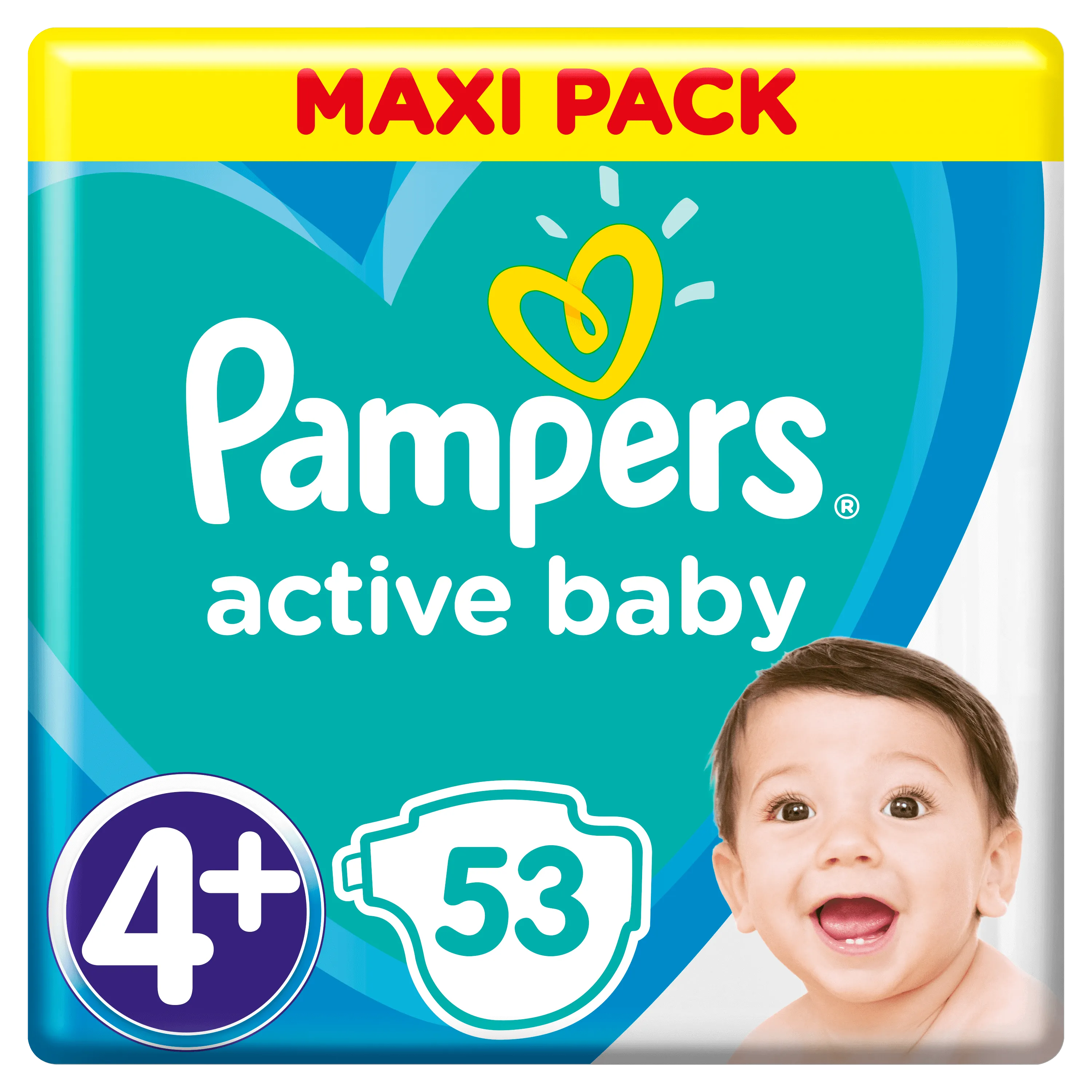 Pampers Active Baby, pieluchy, rozmiar 4+, 10-15 kg, 53 sztuki