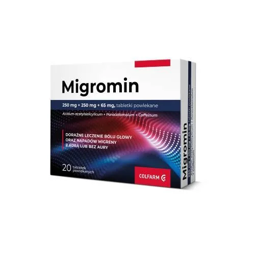 Migromin 250 mg + 250 mg + 65 mg, 20 tabletek powlekanych