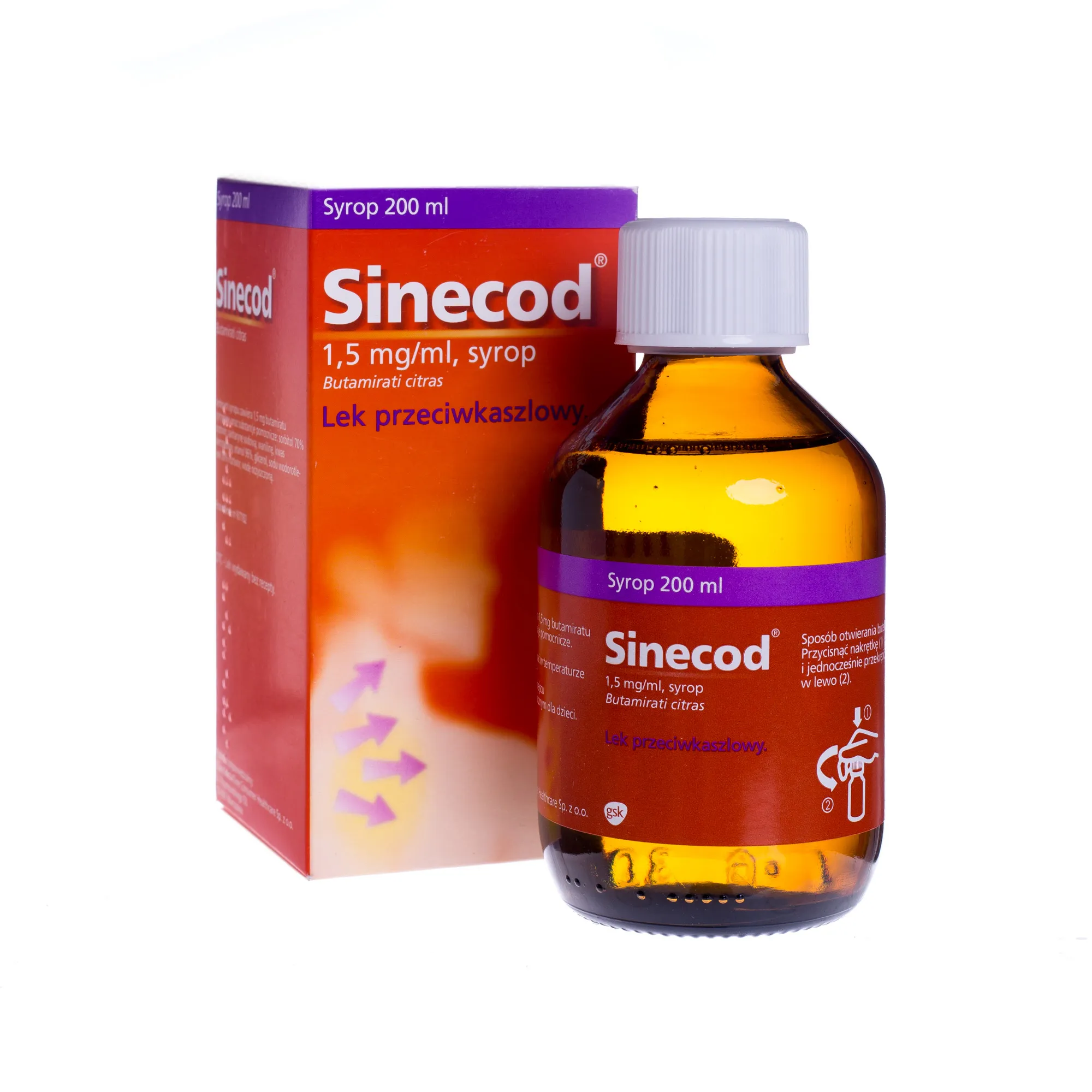 Sinecod 1,5 mg/ml, lek przeciwkaszlowy, syrop, 200 ml 