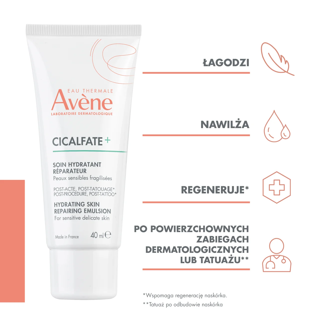 Avène Cicalfate+ Nawilżająca emulsja regenerująca, 40 ml