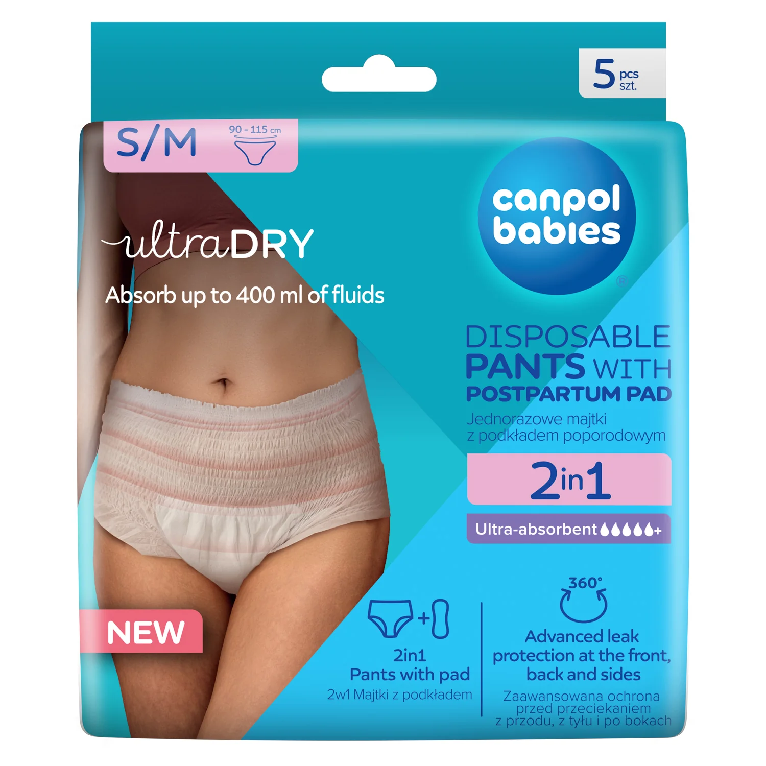 Canpol Babies ultraDRY oddychające majtki jednorazowe z podkładem poporodowym S/M, 5 sztuk