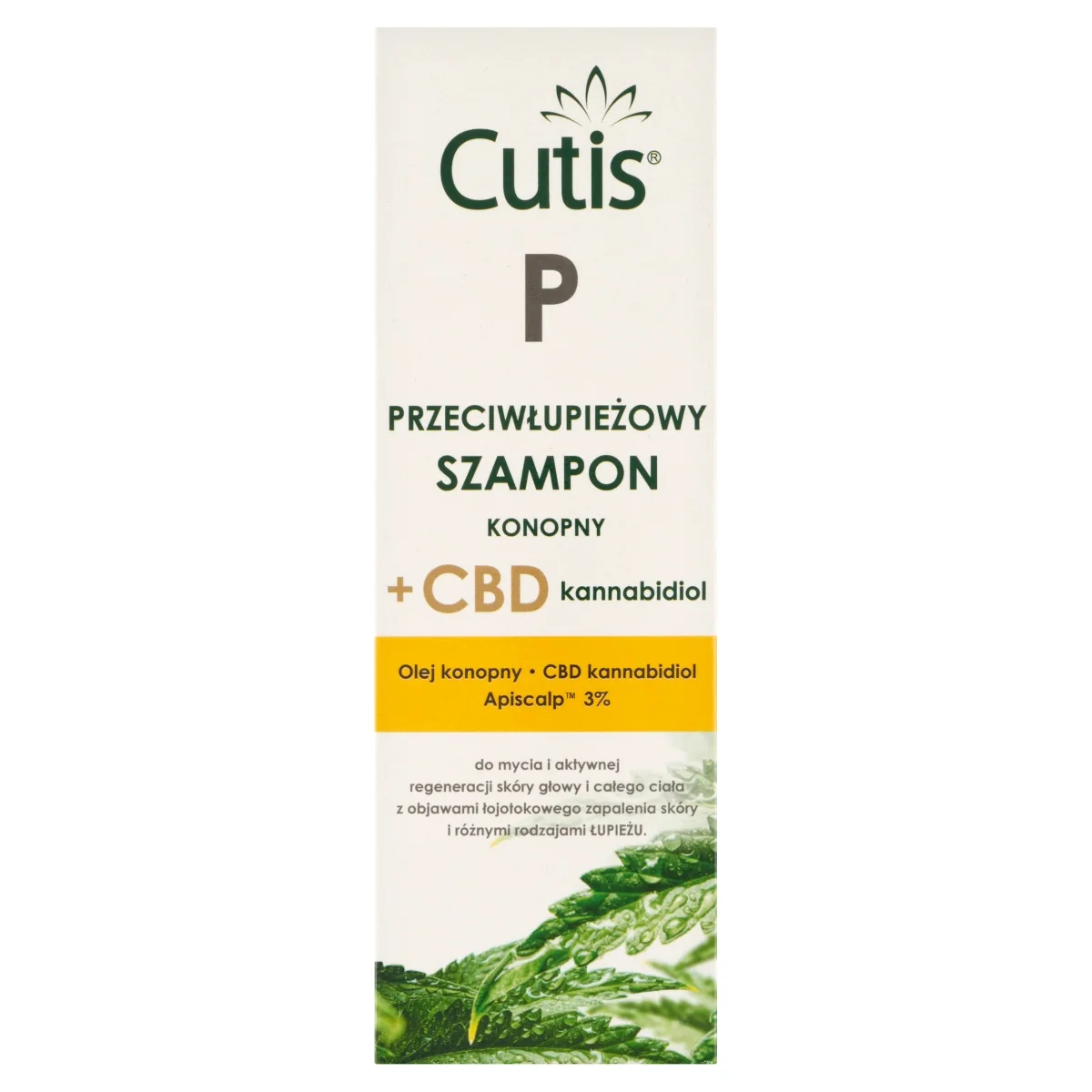 Cutis P przeciwłupieżowy szampon konopny + CBD w regeneracji ŁZS i łojotoku, 150 ml
