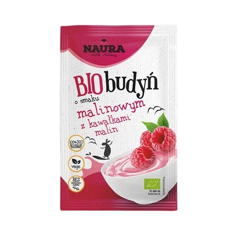 Naura BIO budyń o smaku malinowym z kawałkami malin, 38 g