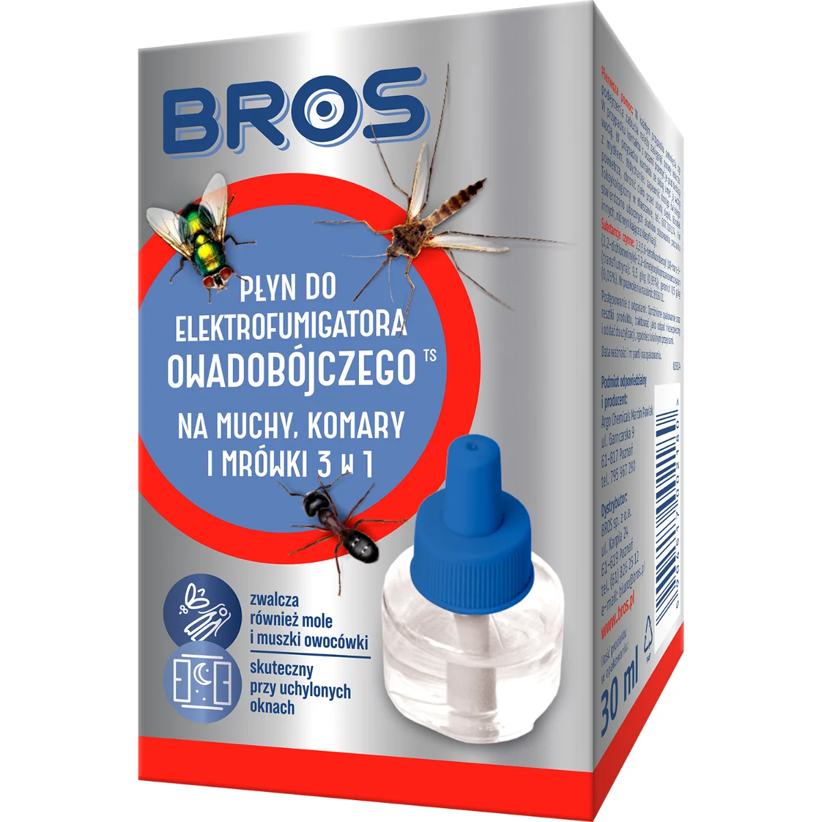 BROS płyn do elektrofumigatora 3w1, na muchy, komary i mrówki, 30 ml