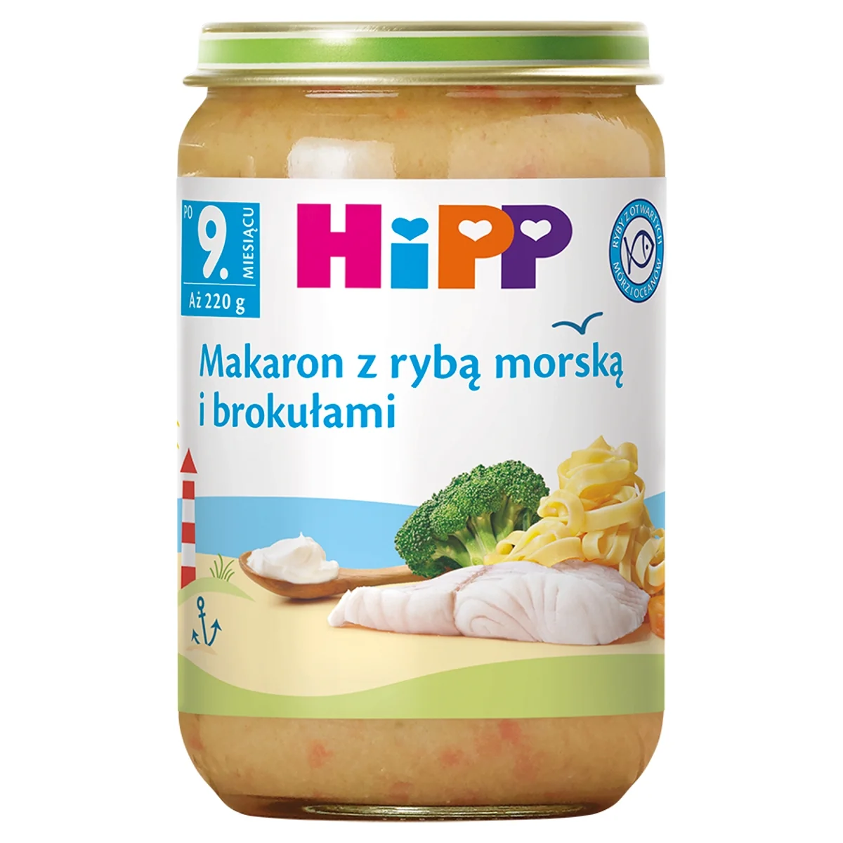 HiPP makaron z rybą morską i brokułami, po 9. miesiącu, 220 g