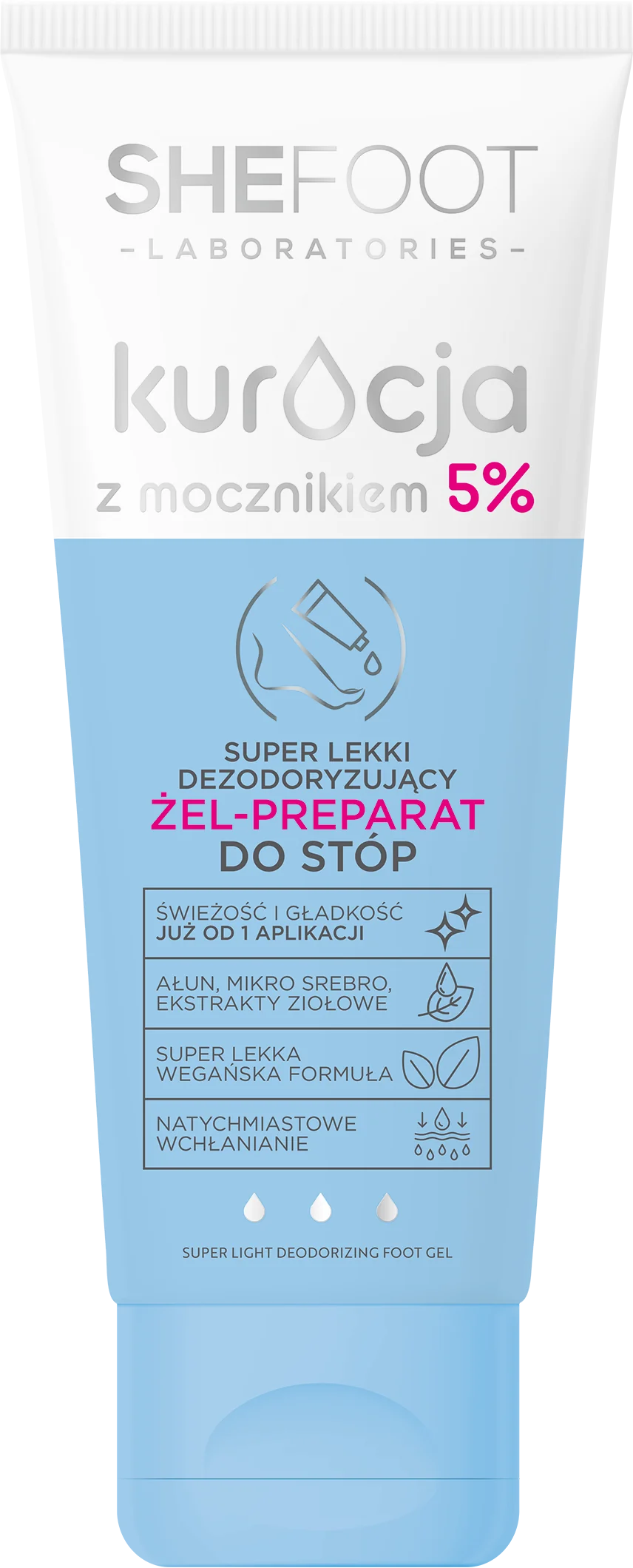 SheeFoot Kuracja z mocznikiem super lekki dezodoryzujący żel-preparat do stóp - mocznik 5%, 75 ml