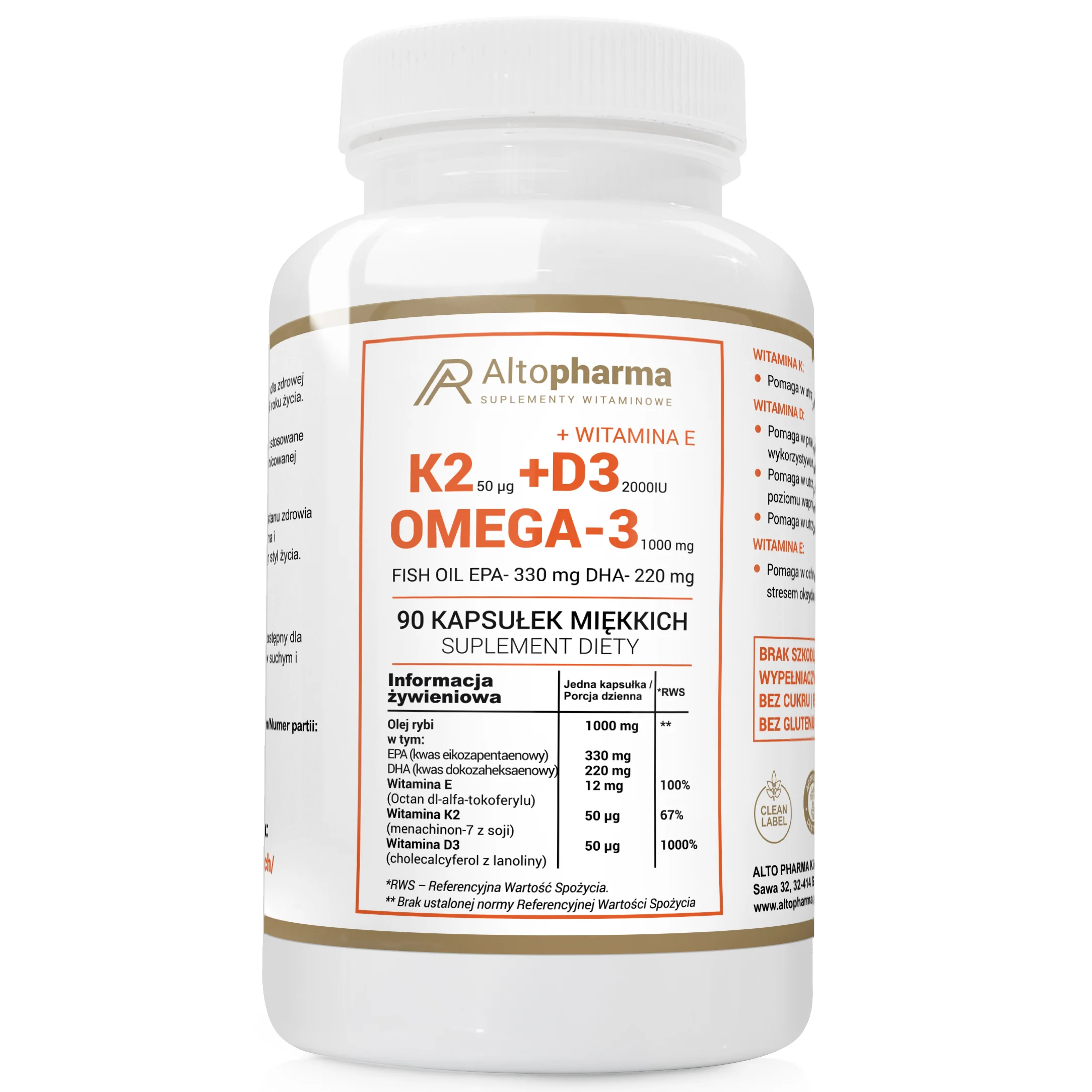 Altopharma K2 + D3 + Omega-3 90 kapsułek miękkich