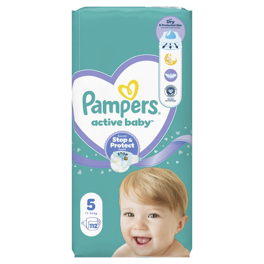 Pampers Active Baby 5 pieluchy, rozmiar 5, 11-16 kg, 112 sztuk
