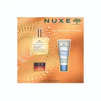Nuxe Xmass 2022 zestaw Bestsellery z Huile Prodigieuse: suchy olejek do twarzy, ciała i włosów + krem nawilżający + miodowy balsam do ust, 50 ml + 30 ml + 15g