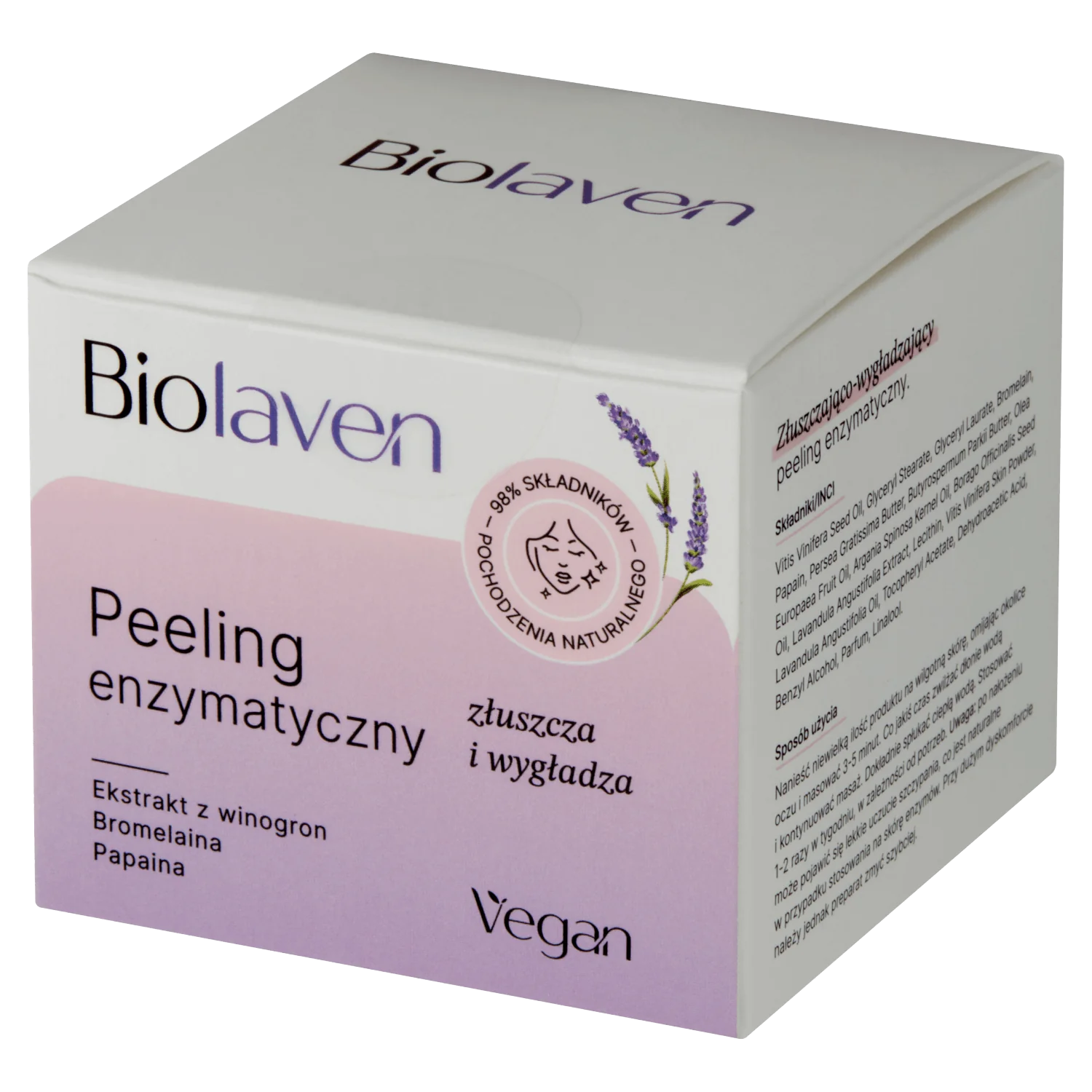Biolaven organic peeling enzymatyczny do twarzy Olej z pestek winogron & Olejek lawendowy, 45 ml