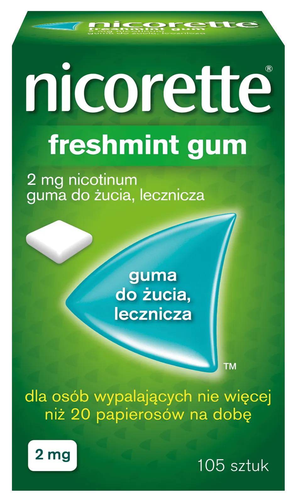 Nicorette Freshmint Gum, 2 mg, 105 gum do żucia
