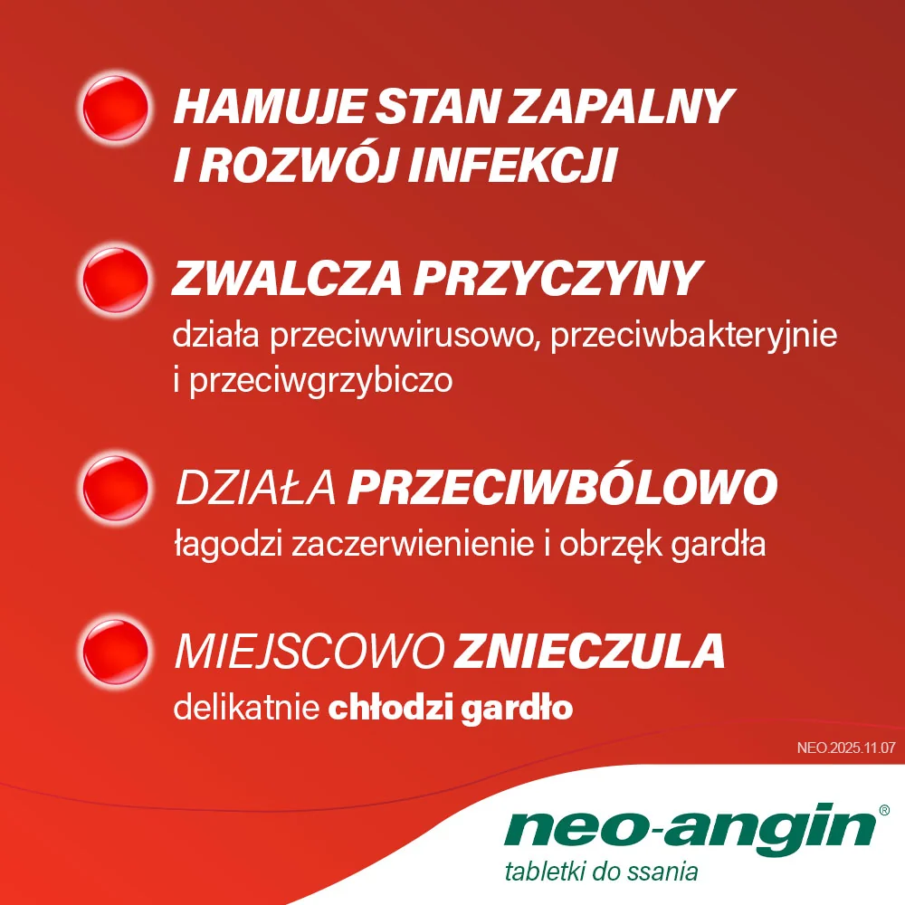 Neo-Angin Wiśnia, 1,2 mg + 0,6 mg + 5,9 mg 24 pastylki twarde