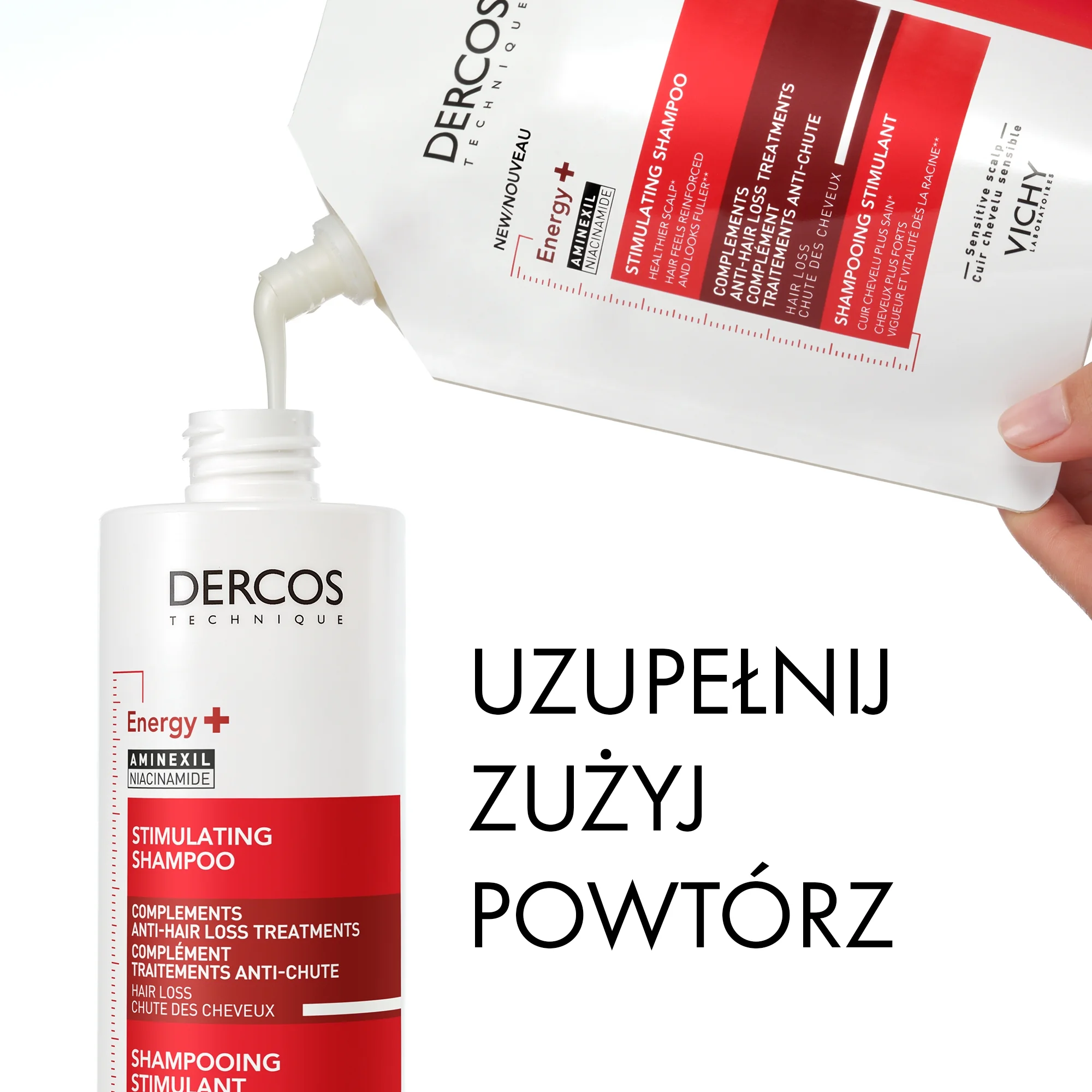 Vichy Dercos Energy+ szampon wzmacniający, REFILL, 400 ml