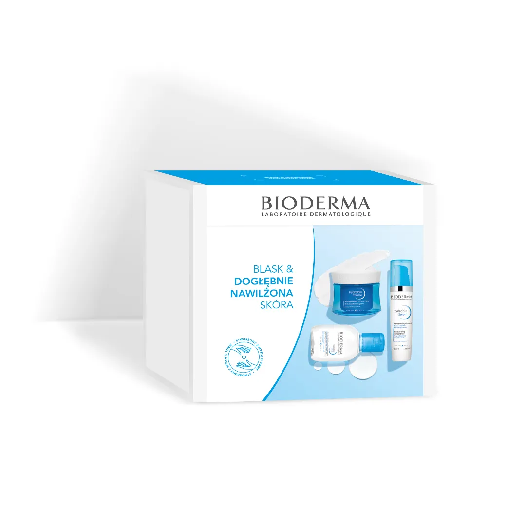 Bioderma Hydrabio XMASS 2022 zestaw dermokosmetyków: serum + krem nawilżający + płyn micelarny, 40 ml + 50 ml + 100 ml