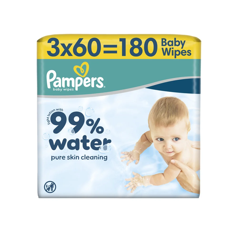 Pampers 99% Water chusteczki nawilżane dla dzieci, 3 x 60 sztuk