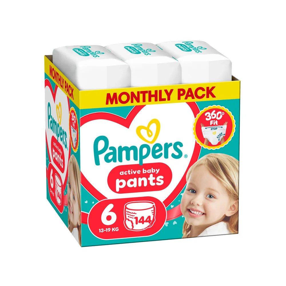 Pampers Active Baby Pants 6 pieluchomajtki, rozmiar 6, 13-19 kg, 144 sztuki