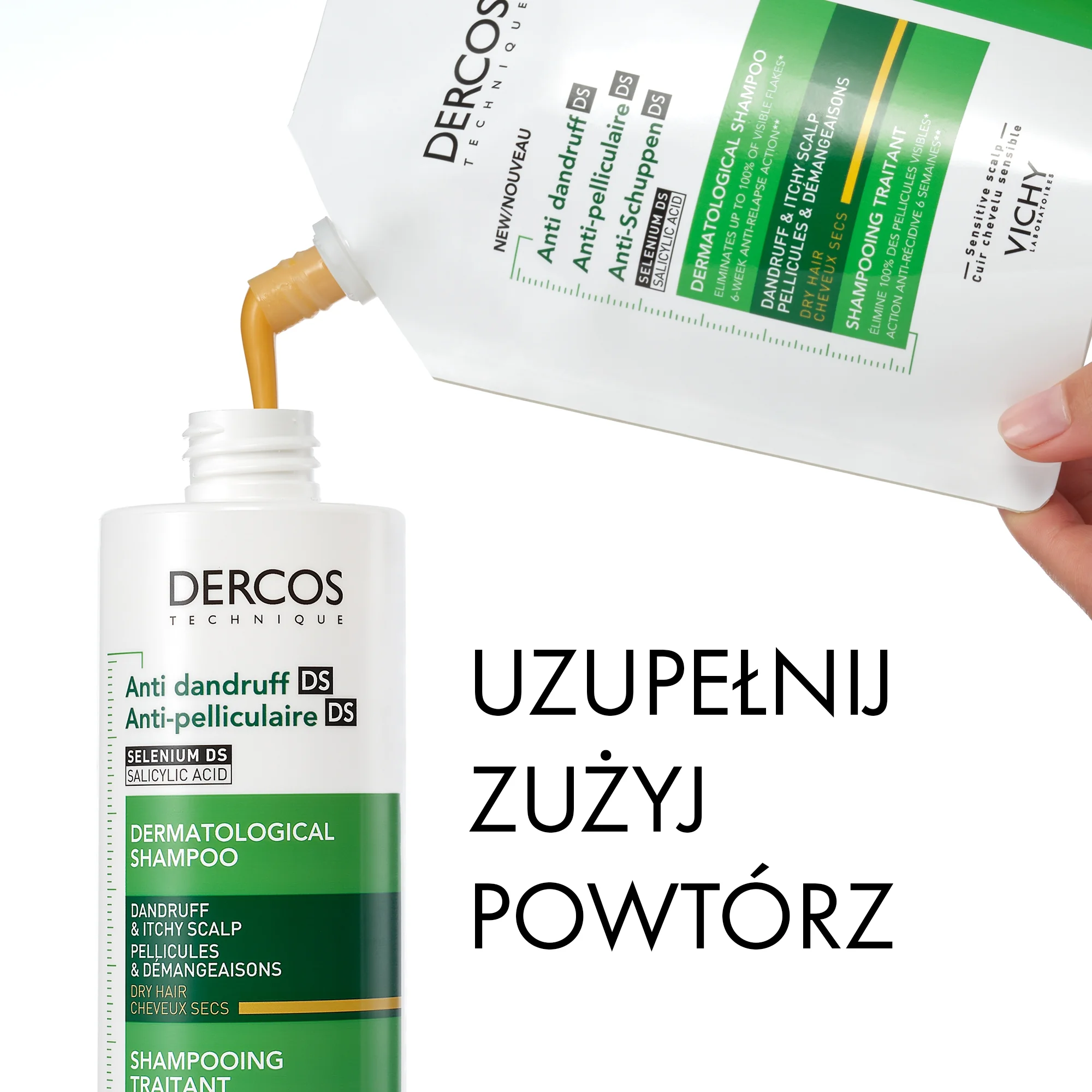 Vichy Dercos DS szampon przeciwłupieżowy do włosów suchych, REFILL, 390 ml
