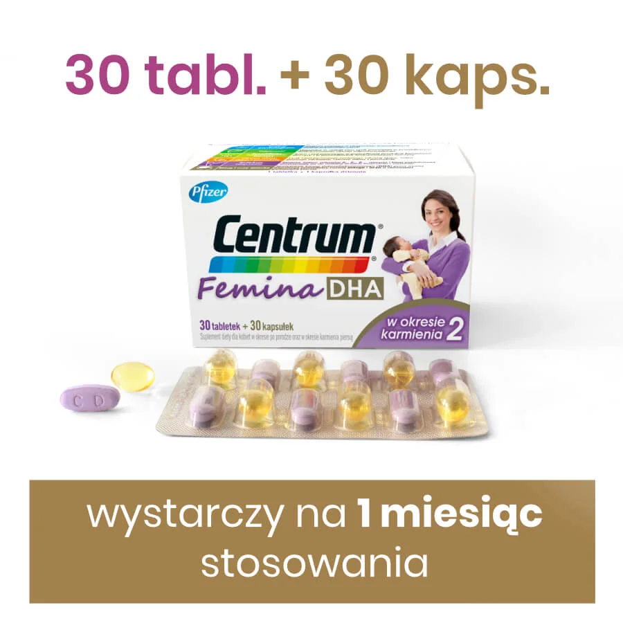 Centrum Femina DHA 2 w okresie karmienia, suplement diety, 30 tabletek + 30 kapsułek