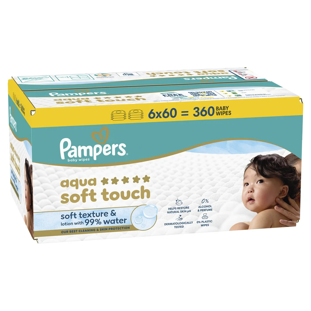 Pampers Aqua Soft Touch chusteczki nawilżane dla dzieci, 60 sztuk