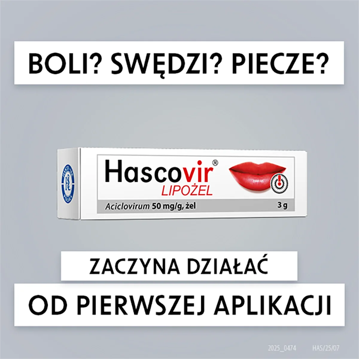 Hascovir Lipożel Pro żel na opryszczkę wargową oraz zmiany opryszczkowe na twarzy, 3 g