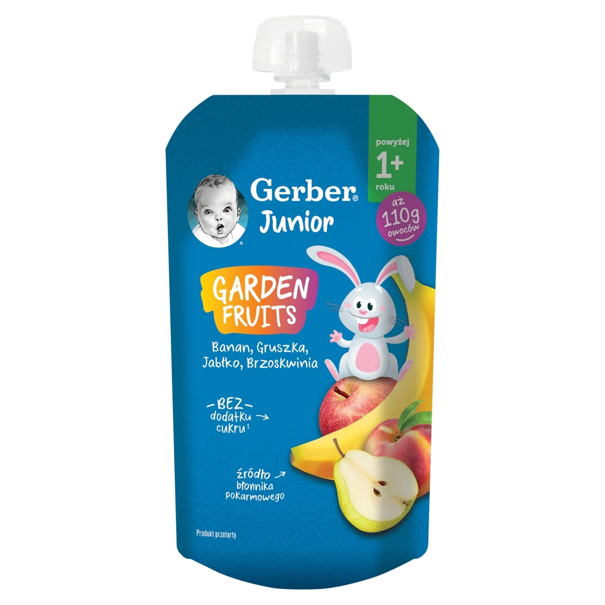 Gerber Junior Garden Fruits deserek banan gruszka jabłko brzoskwinia powyżej 1+ roku, 110 g