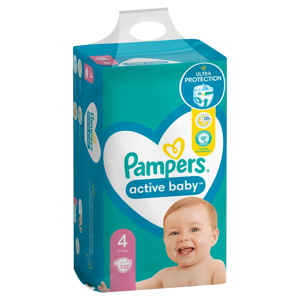 Pampers Active Baby Mega Pack, pieluchy, rozmiar 4, 9-14 kg, 132 sztuk 
