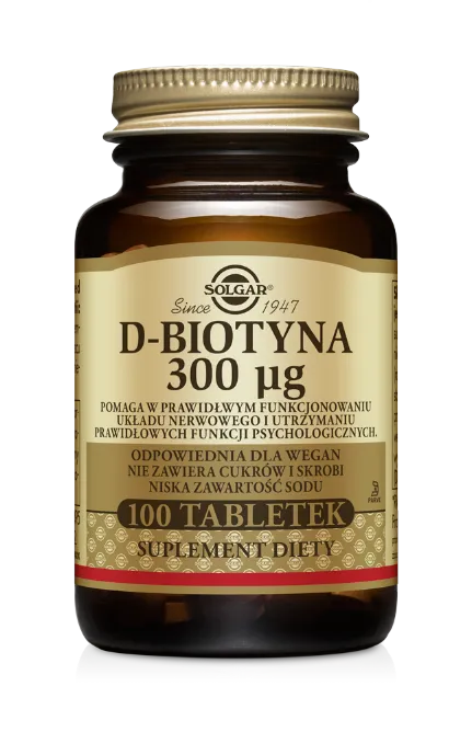 Solgar D-biotyna 300 mcg, suplement diety, 100 tabletek