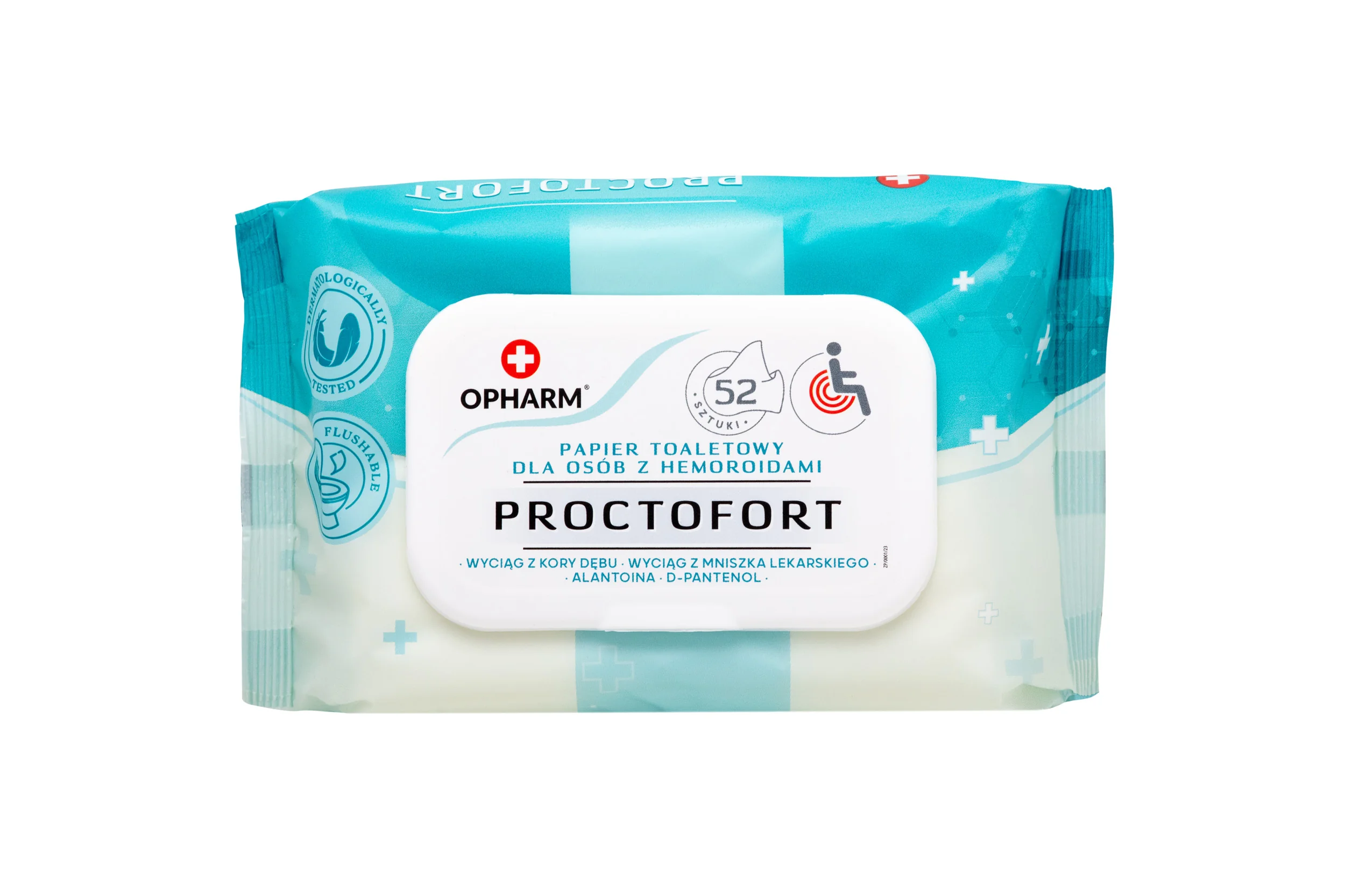 Opharm Proctofort nawilżany papier toaletowy dla osób zmagających się z problemami hemoroidów, 52 szt.