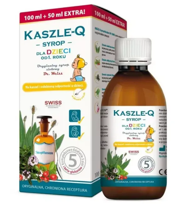 Novascon Kaszle-Q syrop dla dzieci na kaszel i osłabioną odporność, 150 ml