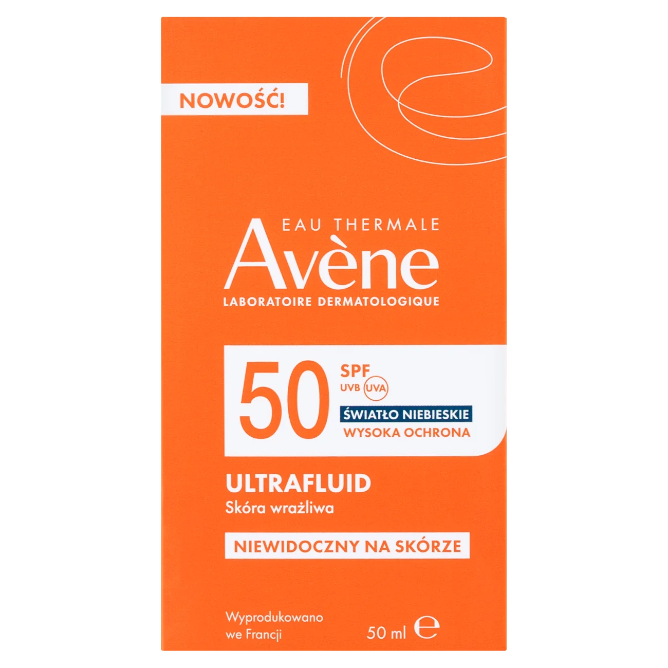 Avène Wysoka ochrona przeciwsłoneczna Ultra Fluid niewidoczny na skórze SPF 50, 50 ml