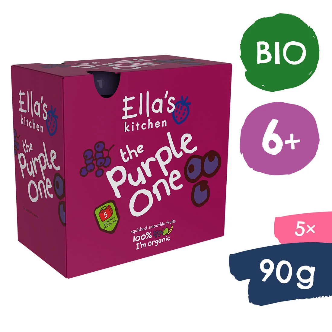 Ella's Kitchen BIO Purple One puree owocowe z czarną porzeczką, 5 x 90 g