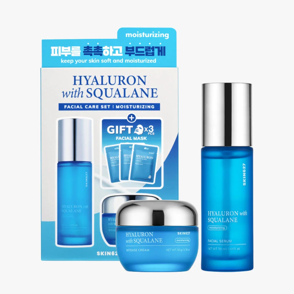 SKIN627 Hyaluron with Squalane Zestaw serum, 50 ml + krem, 50 g + maseczki do twarzy, 3 x 22 ml