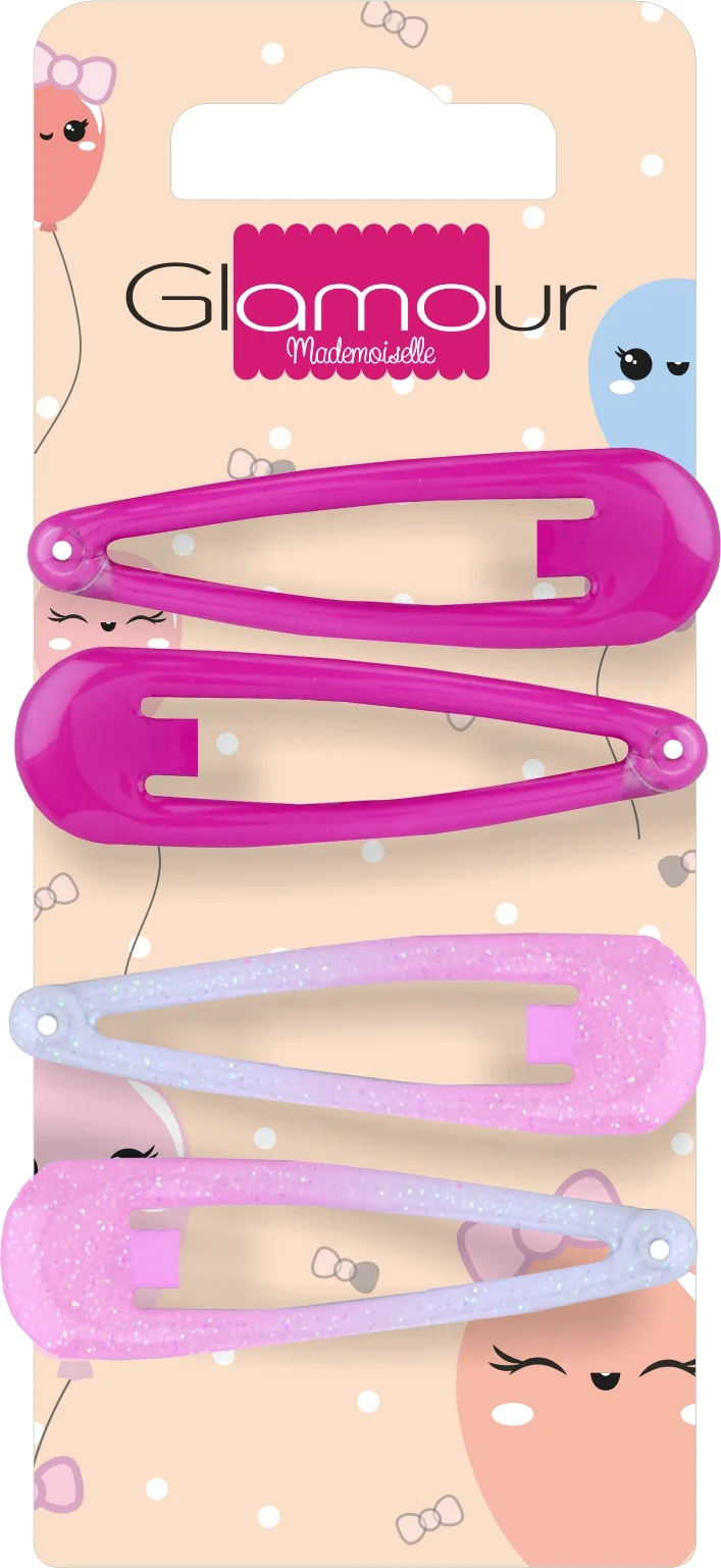 Glamour spinki do włosów pyki powlekane różowe, 4 szt.